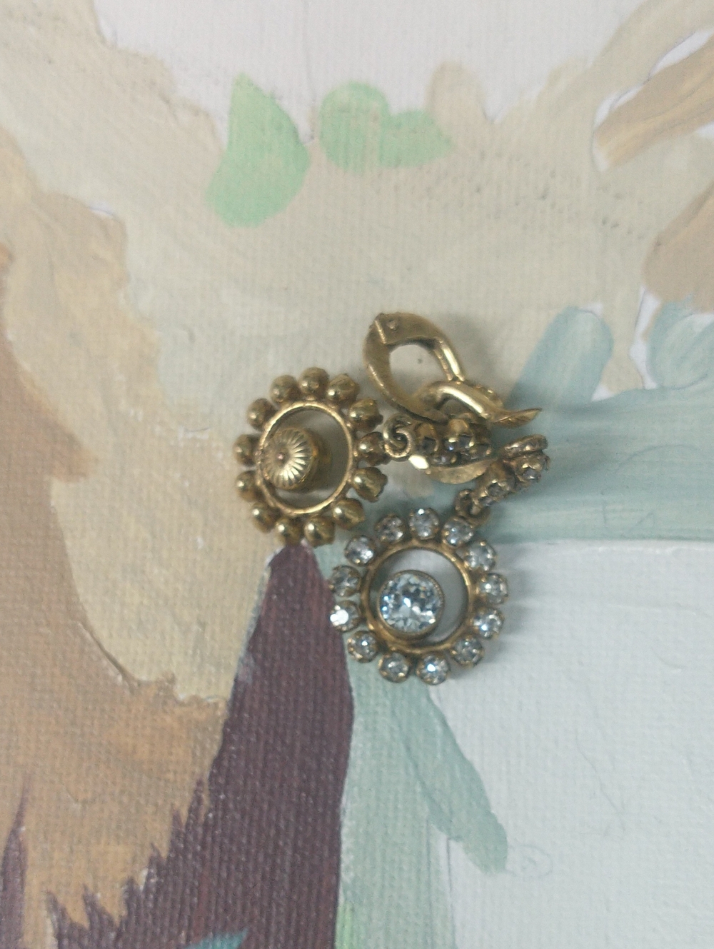 Gold-Tone Crystal Drop Earrings - Elegant Floral Halo....Not Pierced
